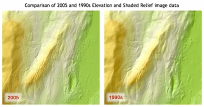 Comparison of 2005 and 1990s Elevation and Shaded
Relief Image Data