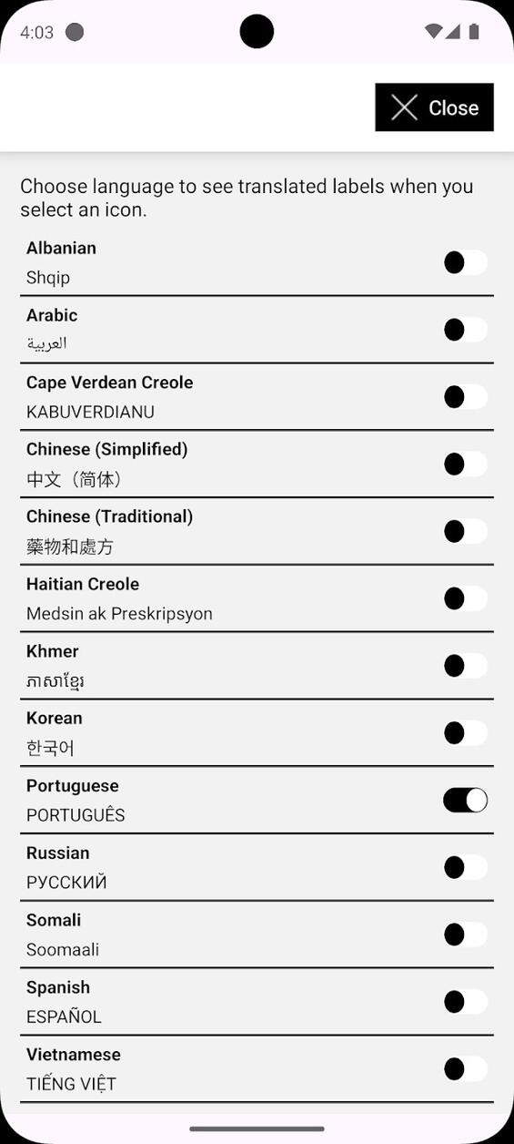 Translations available in Albanian, Arabic, Cape Verdean Creole, Chinese (simplified and traditional), Haitian Creole, Khmer, Korean, Portuguese, Russian, Somali, Spanish, and Vietnamese.