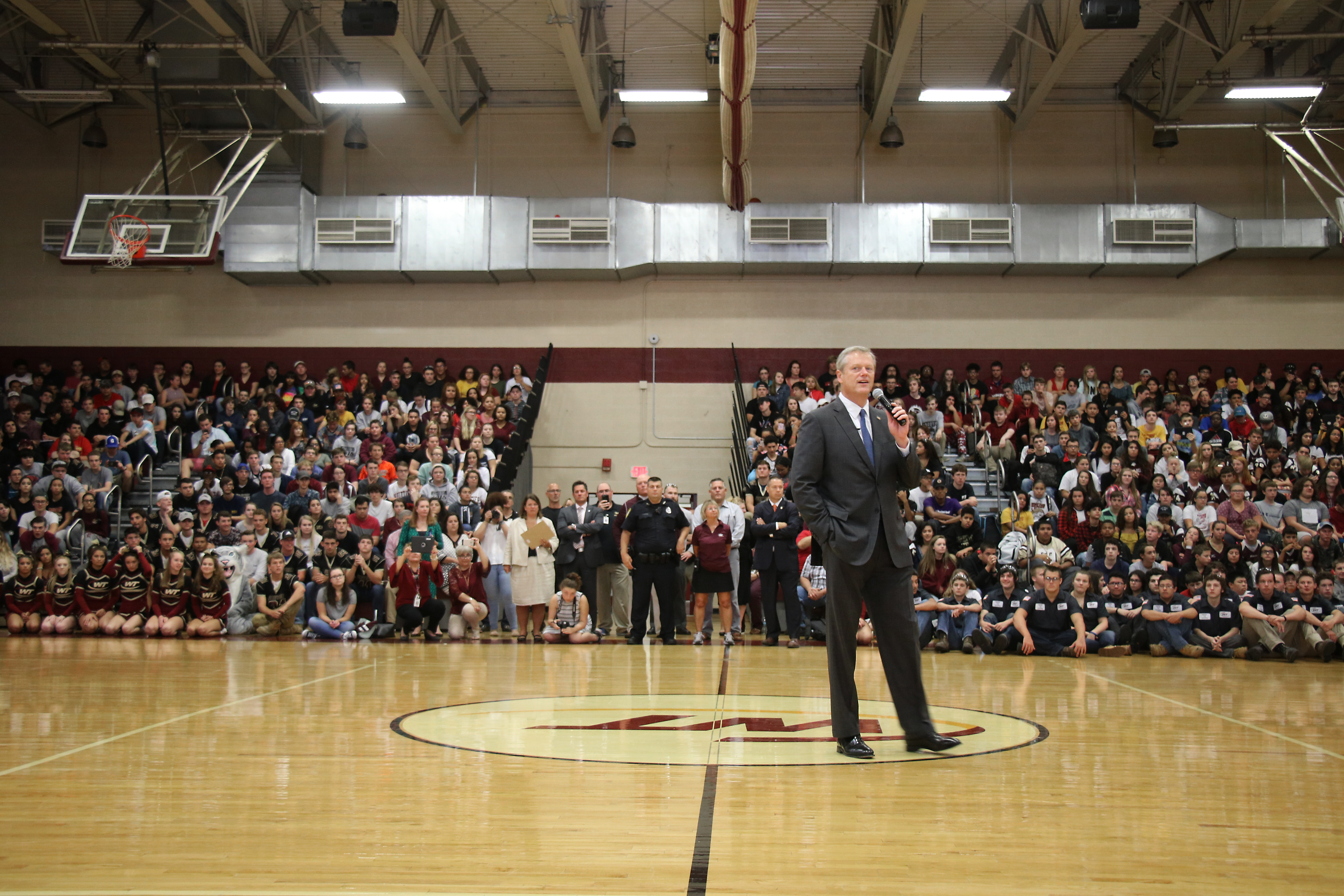 Governor Baker speaking to students at Whittier Tech.