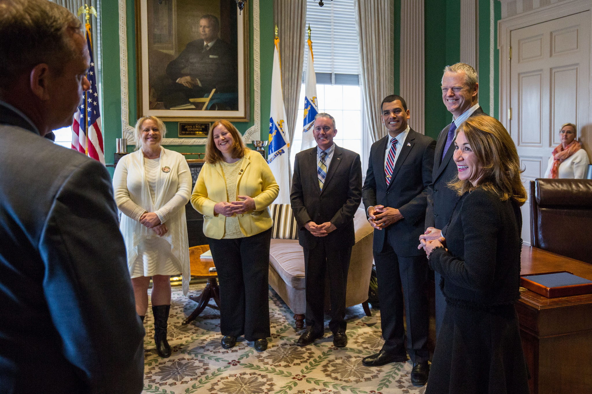 Governor Baker and others recognize the bipartisan efforts to enhance annuity benefit eligibility for Gold Star Families.