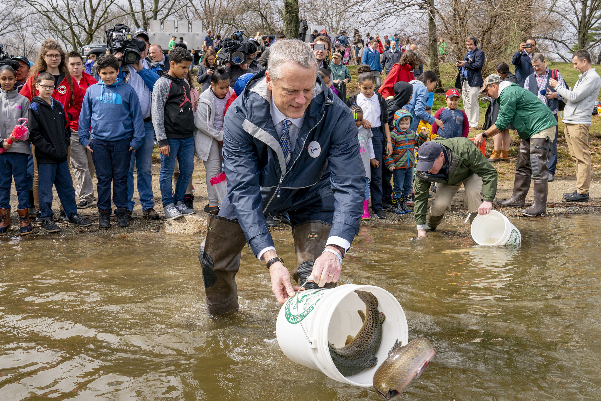 Governor Charlie Baker and Students from Mary E. Curley and John F. Kennedy Elementary Schools.