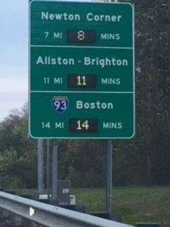 Motorist information signs on a Massachusetts highway