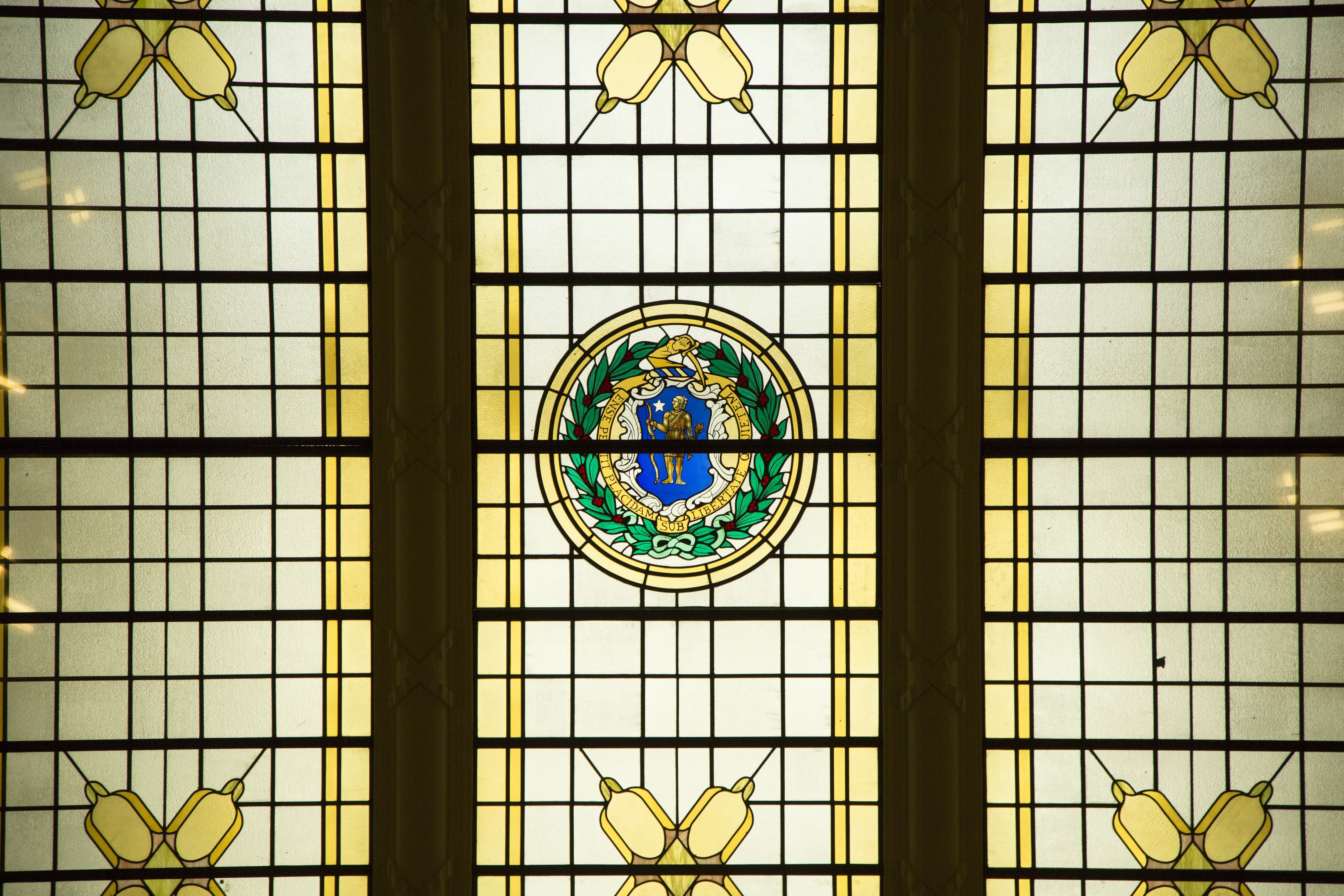 Stained glass window in a Worcester, Massachusetts, building