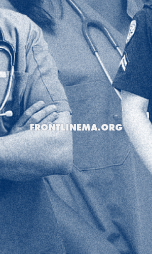 A collage of health care workers and first responders with text that reads "frontlinema.org"
