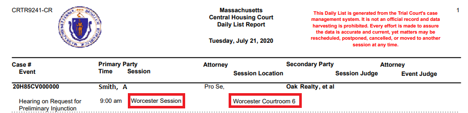 Central Housing Court Daily List screenshot