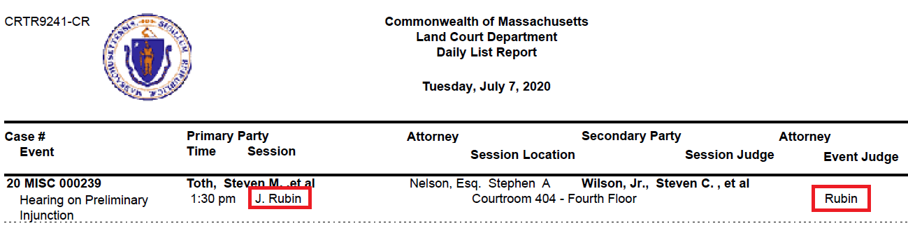 Land Court's Daily List Report screenshot