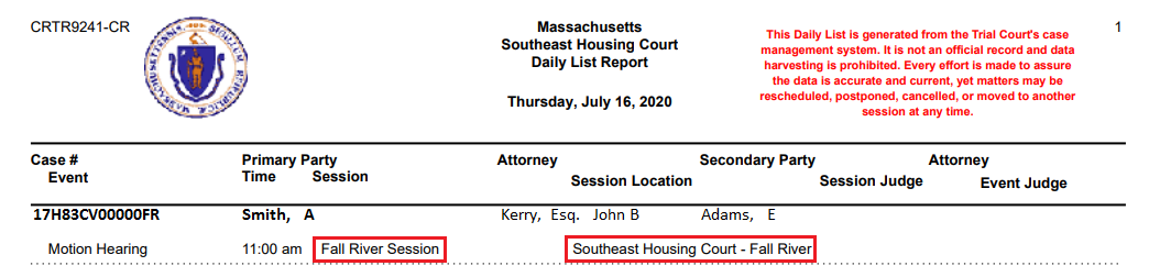 Southeast Housing Court Daily List screenshot