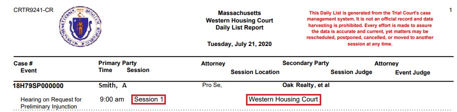 Western Housing Court Daily List screenshot