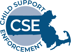 silhouette of Massachusetts with CSE in the center and Child Support Enforcement aound outside of logo