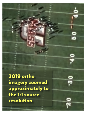 Overhead photo of UMass field with players in 2019