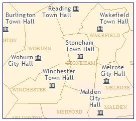 sample map of town and city halls