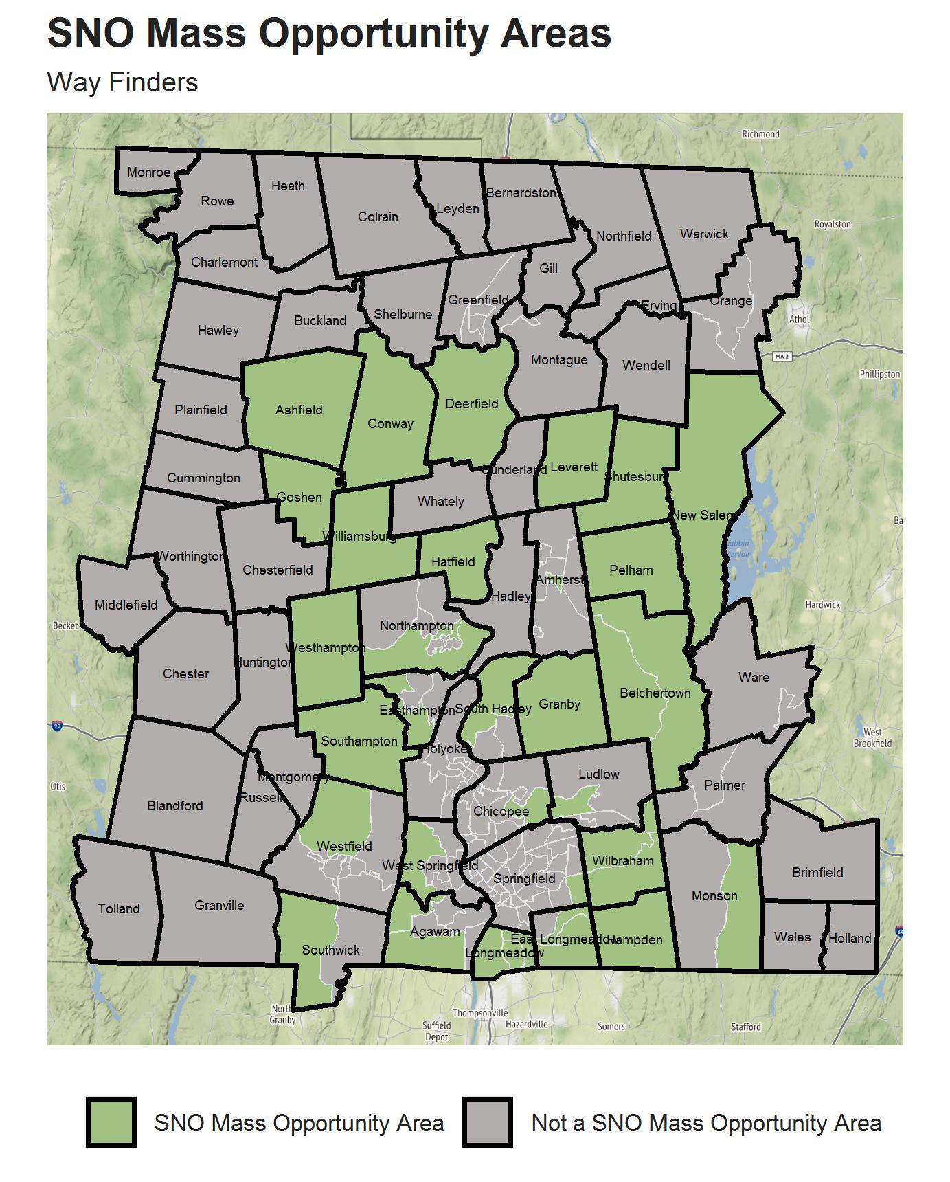 SNO Mass Map of Hampden, Hampshire and Franklin Counties that highlights opportunity areas within the region