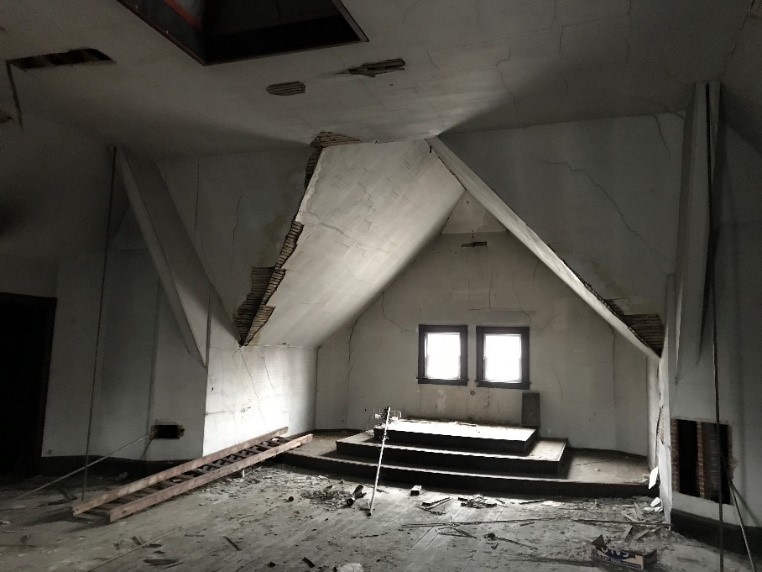 Deteriorating conditions of the attic space at the Deerfield Regional Senior Center (Franklin County). (Photo courtesy of the Town of Deerfield)