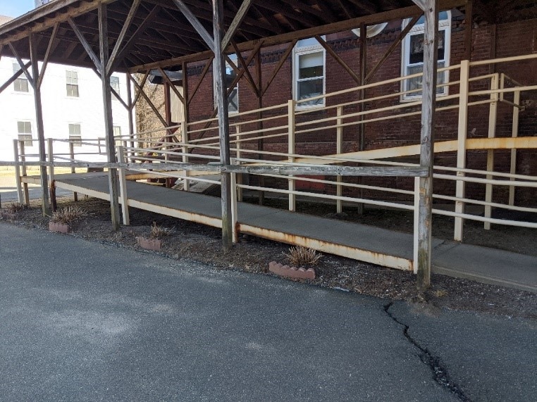 Rusting condition of the ramp at the Deerfield Regional Senior Center (Franklin County). (Photo courtesy of the Town of Deerfield)