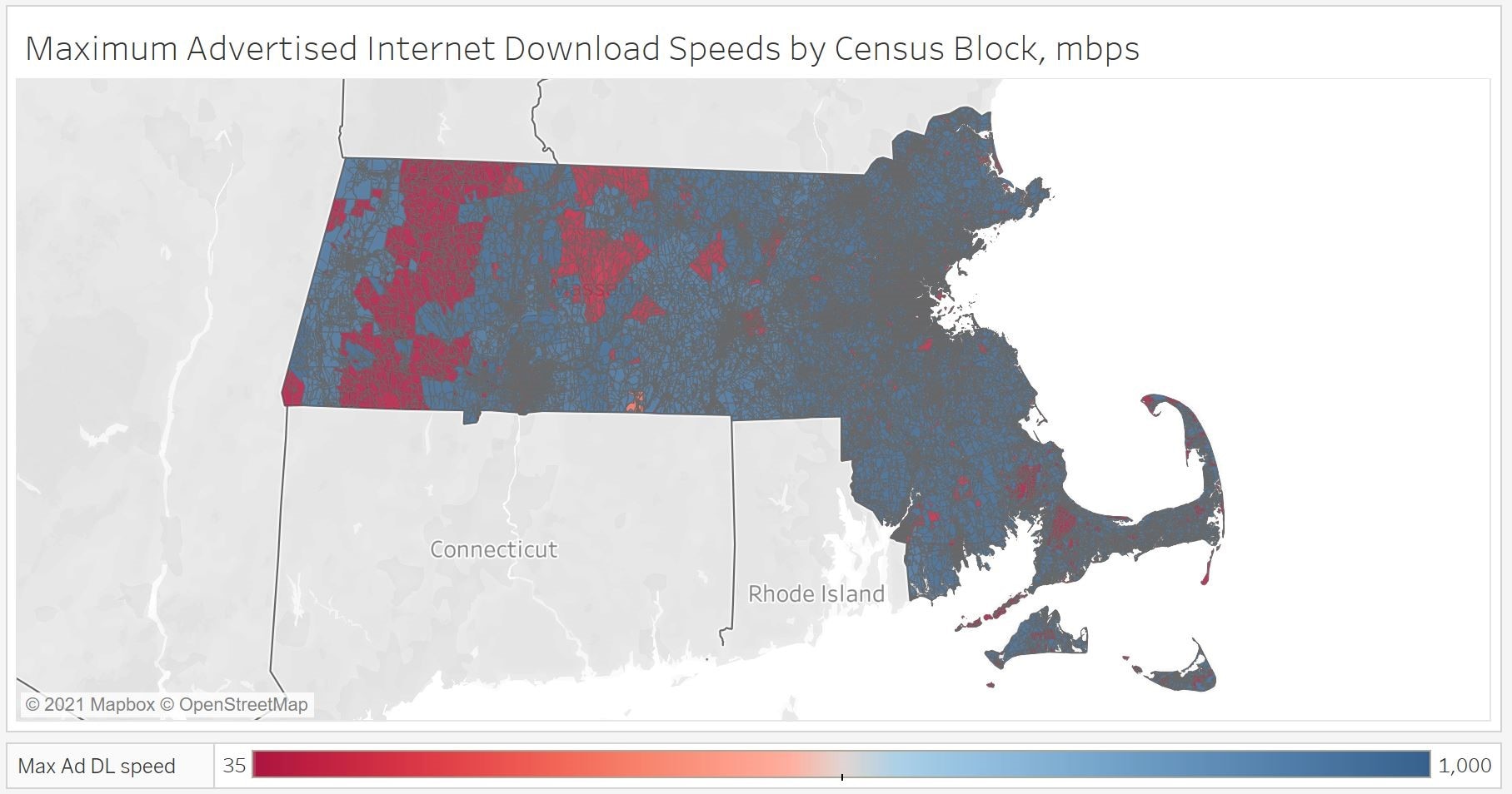 Figure 10–Maximum Advertised Internet Download Speeds by Census Block (Mbps)