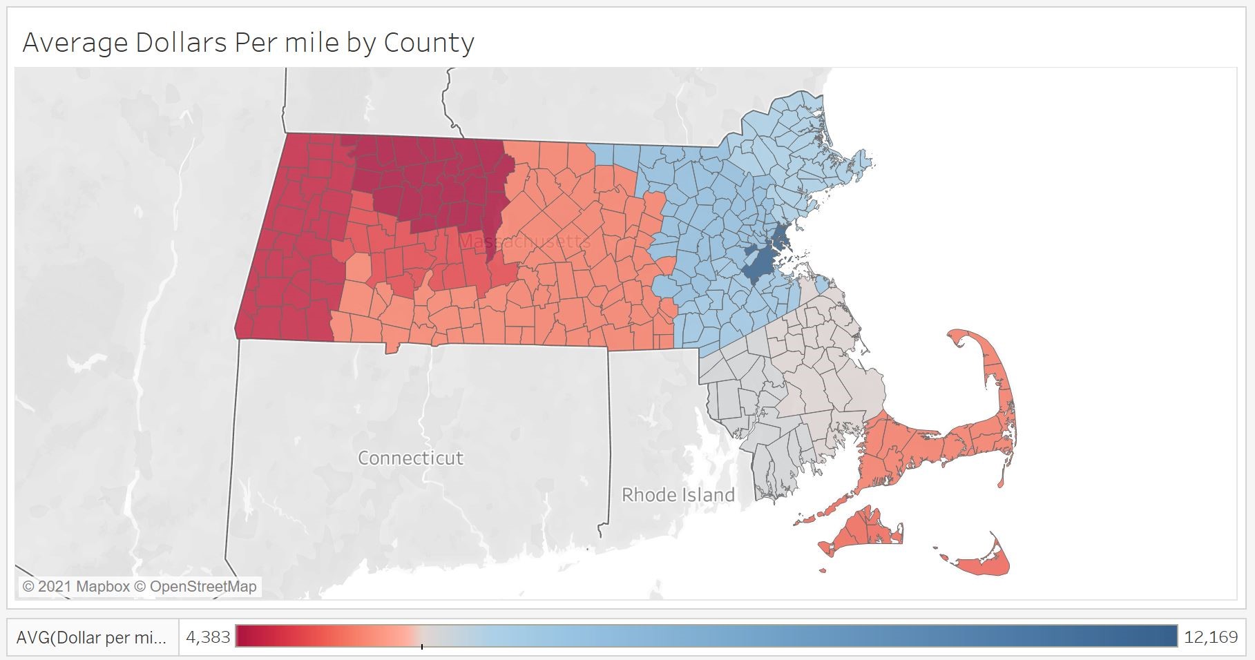 Figure 16—Average Chapter 90 Funds per Roadway Mile, by County, FY2021