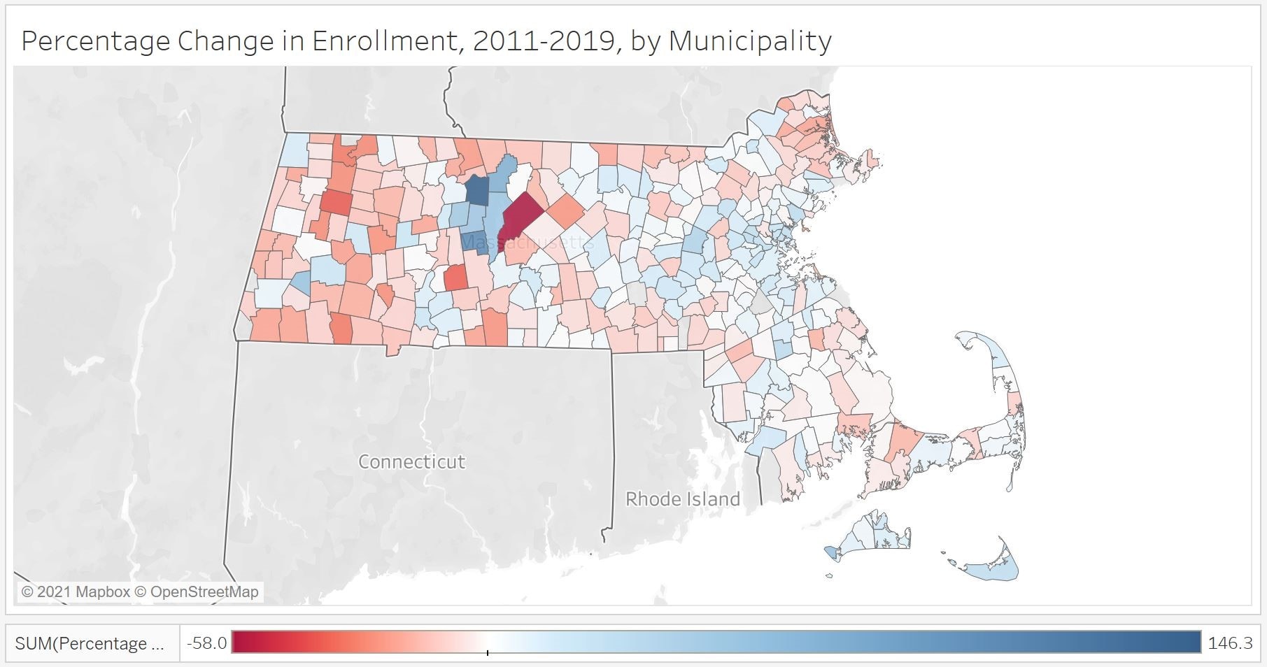 Figure 6—Change in Enrollment by Municipality as a Percentage, 2011–2019