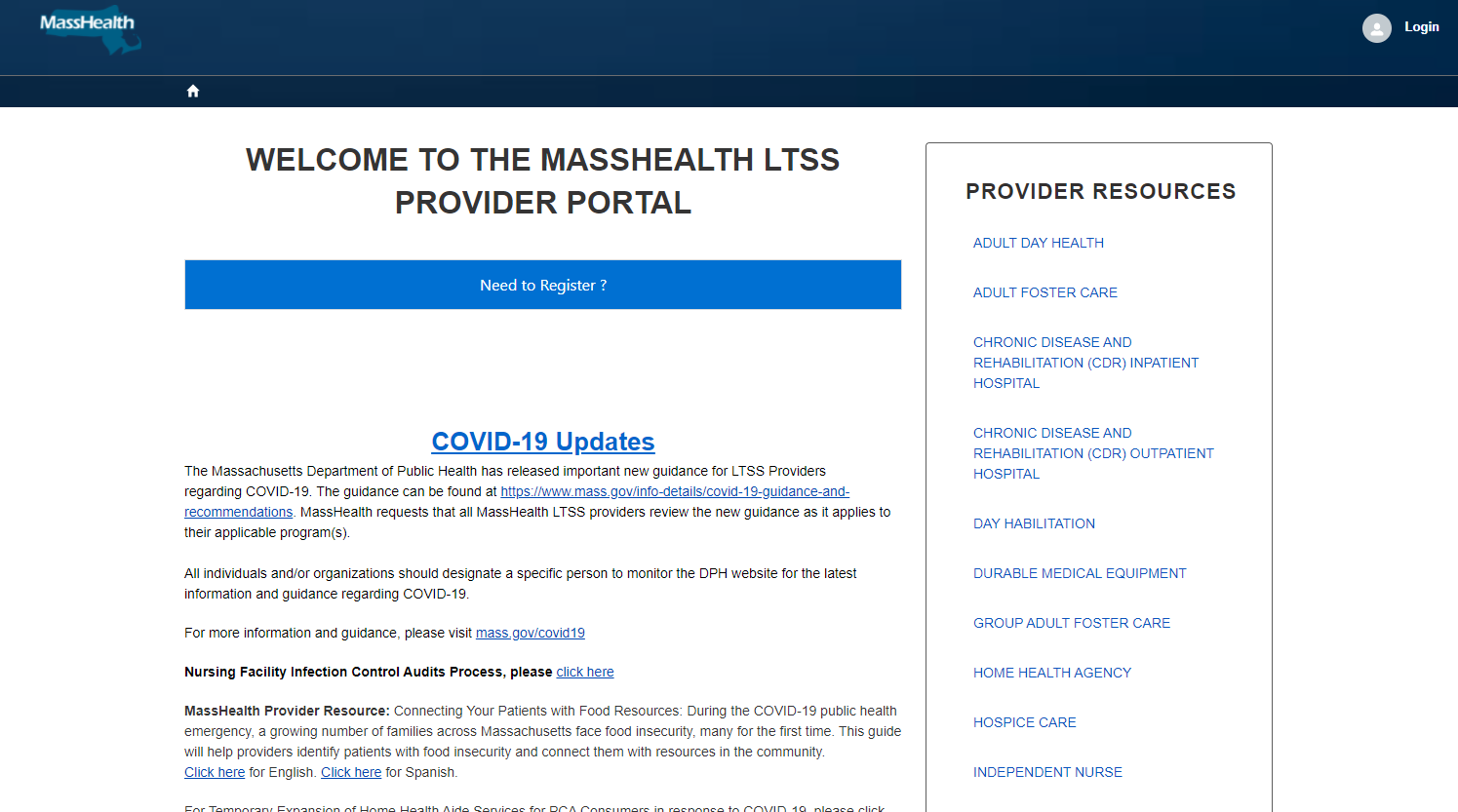 Screenshot of LTSS provider portal website