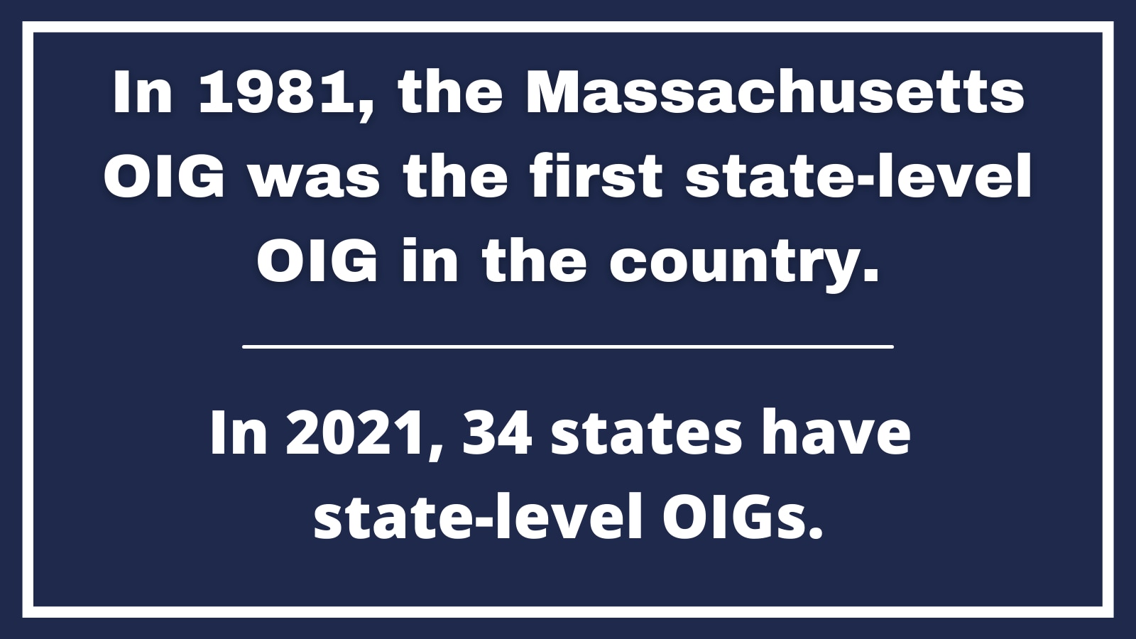 Graphic with information about MA OIG as the first state-level IG's office in the country