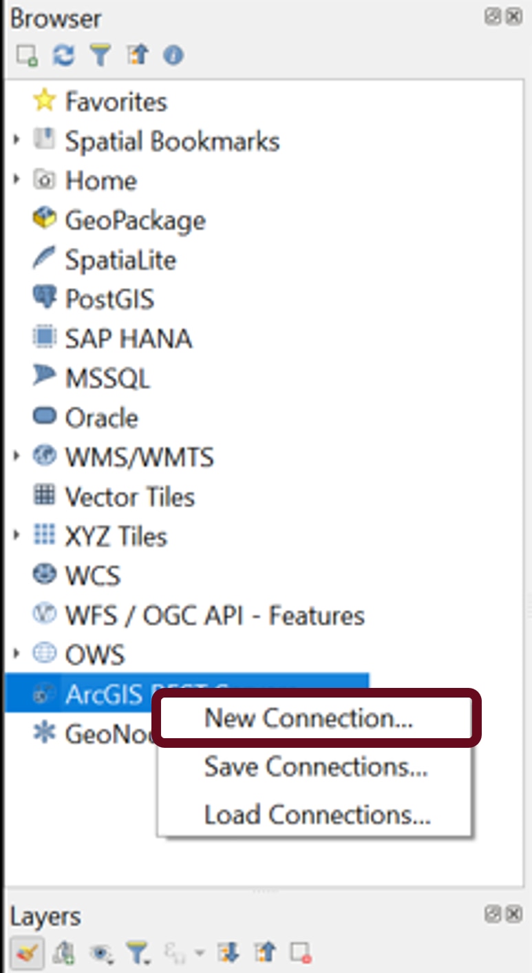 Adding a new connection to an ArcGIS REST server