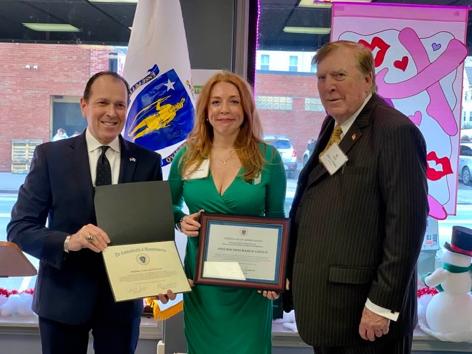 Pictured left to right: Undersecretary Edward A. Palleschi, Philbin Insurance Group Chief Executive Officer Tara Philbin, and Founder Andrew T. Philbin