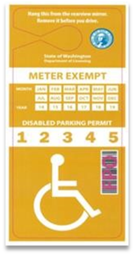 Washington state meter-exempt parking placard