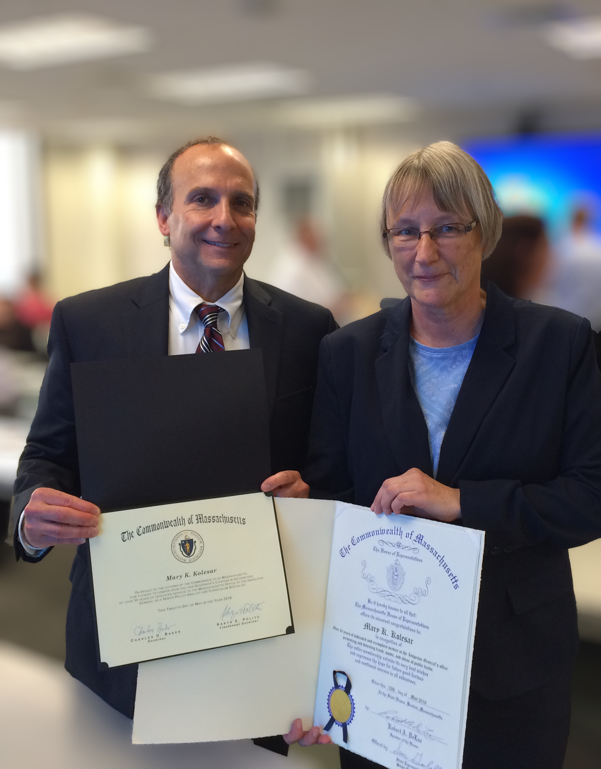 OIG Employee Mary Kolesar with Inspector General Glenn Cunha