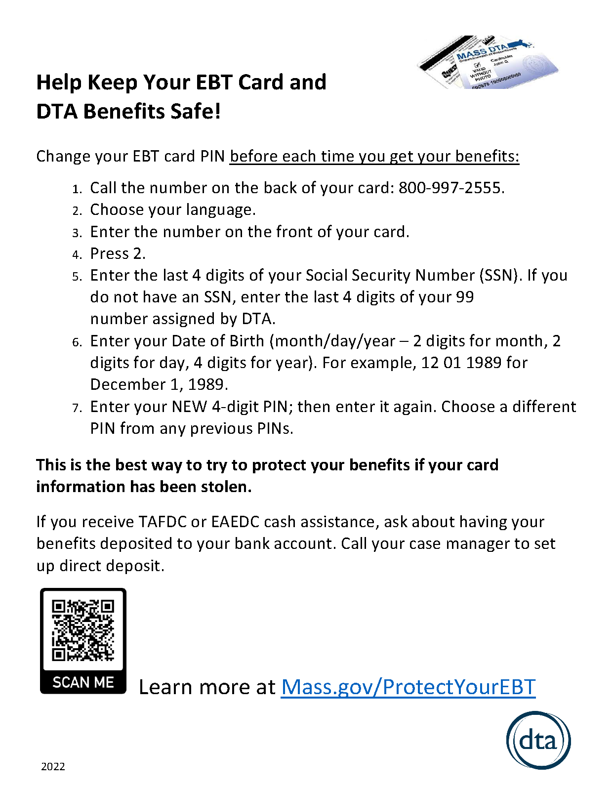 Help Keep Your EBT Card and DTA Benefits Safe!