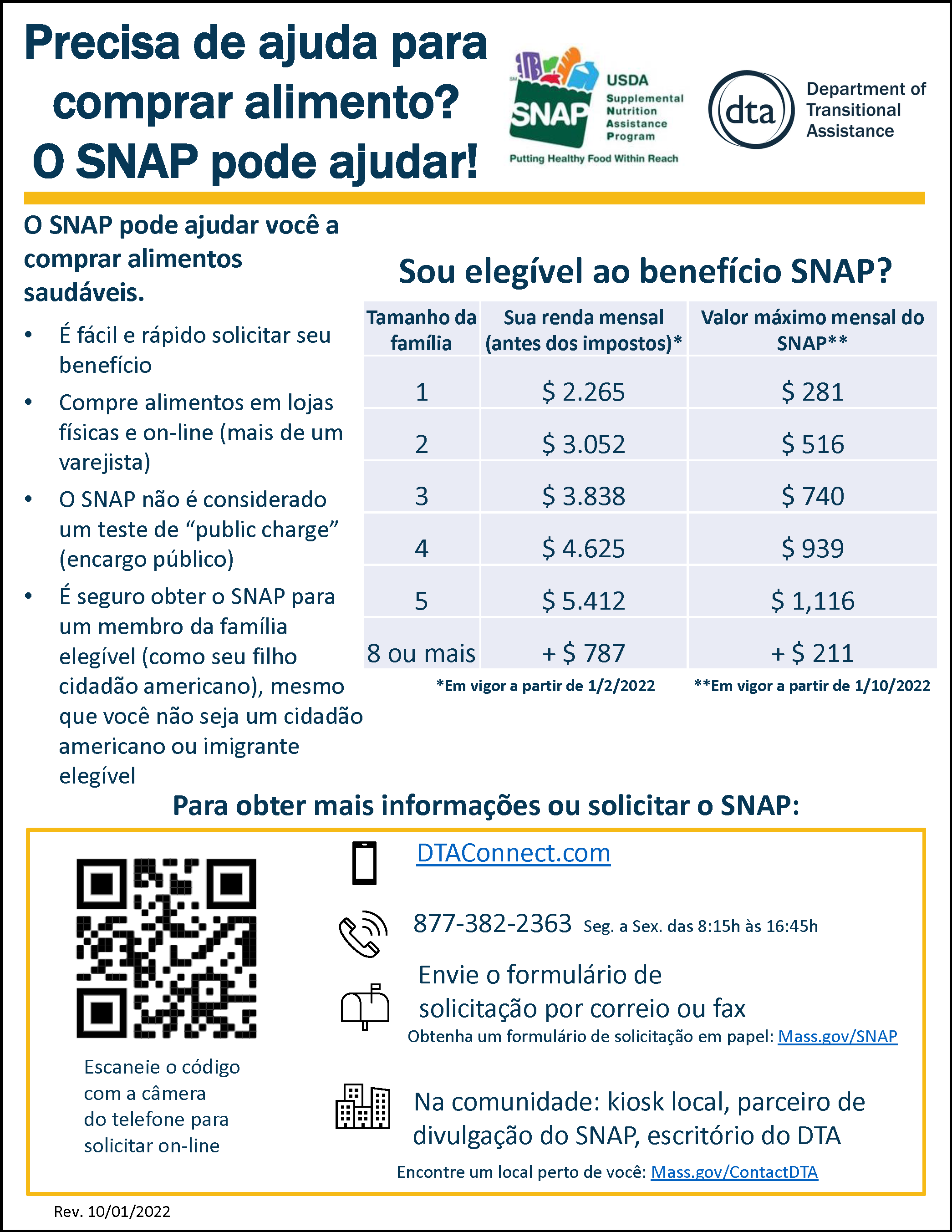 SNAP Outreach Flyer Portuguese