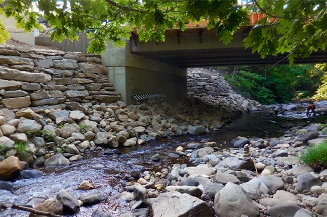 Streambed and bank restoration, Ireland Street Bridge over West Branch Bronson Brook (after), Chesterfield