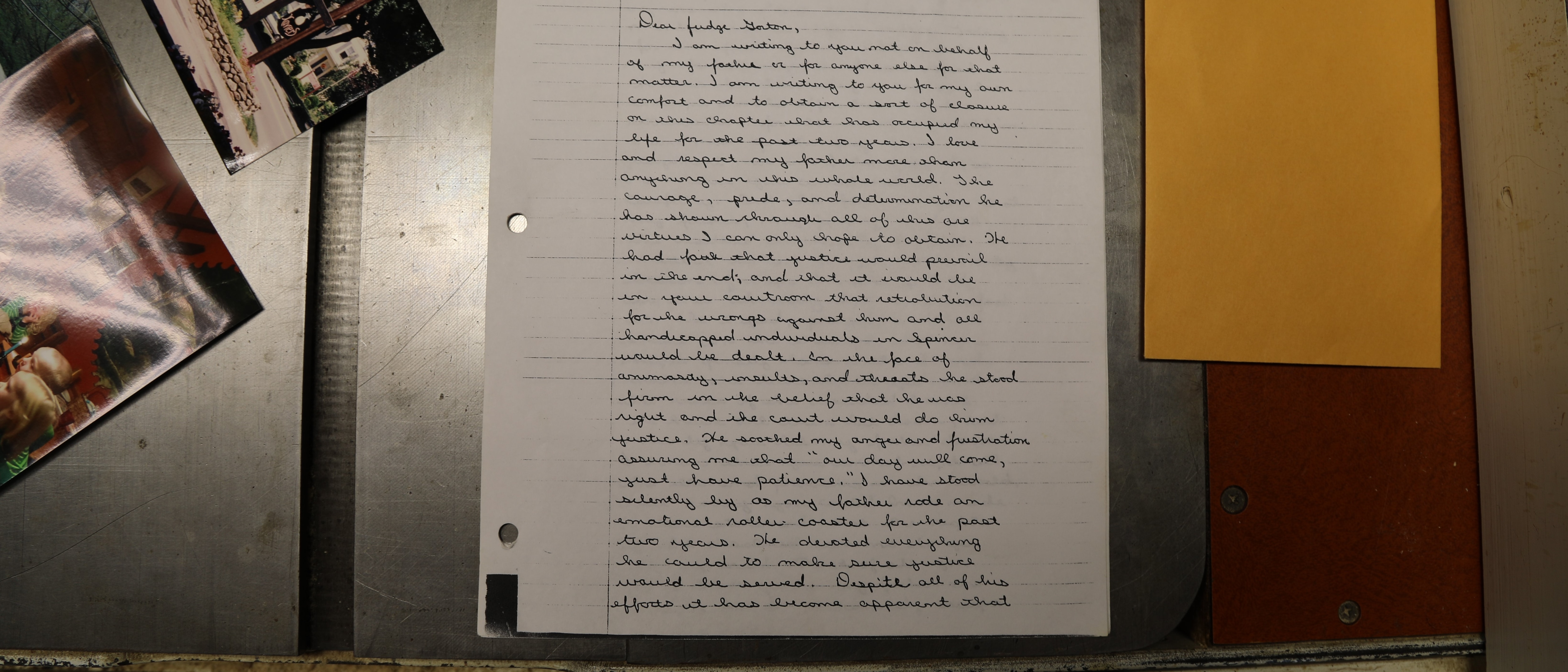 A handwritten letter from Damon Hopkins to Judge Gorton