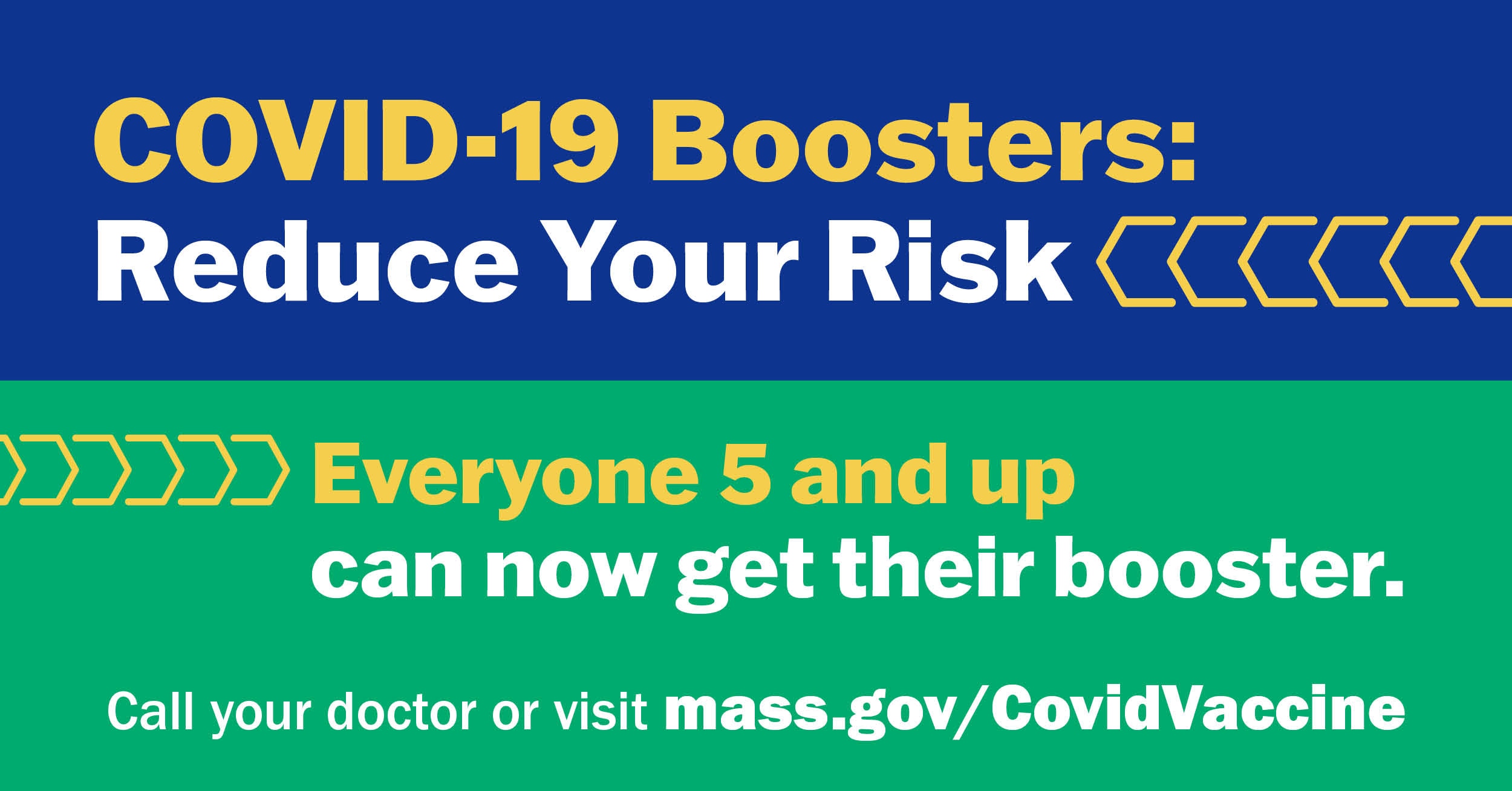 Boosters reduce your risk promotional image for social media. Schedule your appointment at mass.gov/covidvaccine.