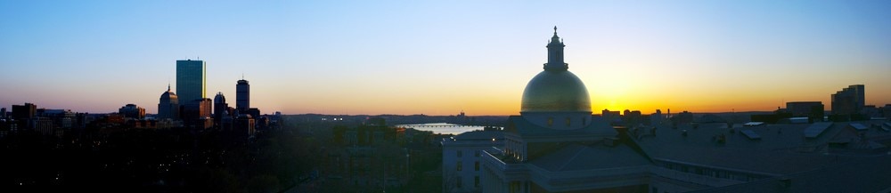 MA State House at sunset