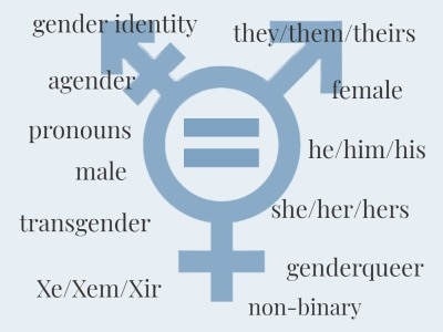 a gender identity symbol with words that show types of gender expression