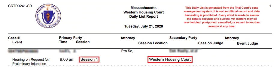 Western Housing Court Daily List screenshot