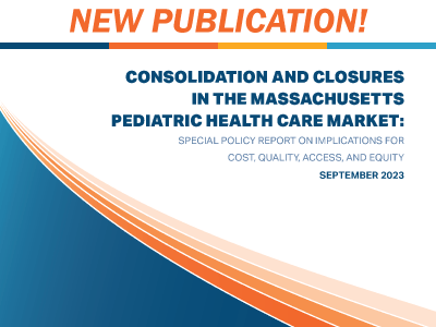 Cover of the new Pediatrics Report featuring an abstract design of gradient of orange and navy lines