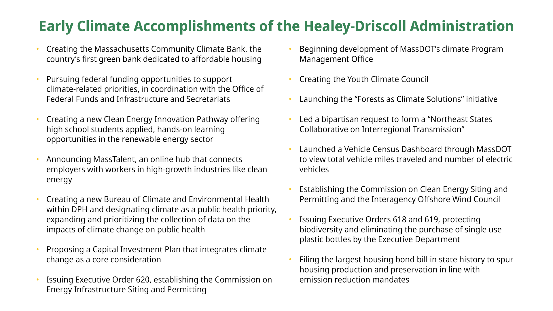 Healey Driscoll administration climate accomplishments