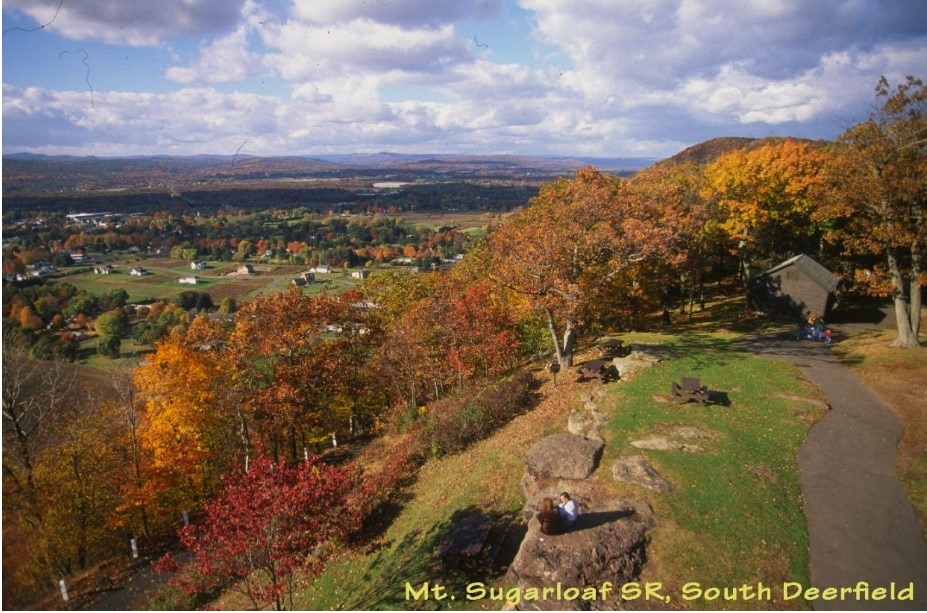 Mt. Sugarloaf offers a commanding view of the Connecticut River, the Pioneer Valley, and the Pelham and Berkshire Hills