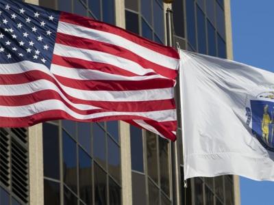 America and Massachusetts Flags Image