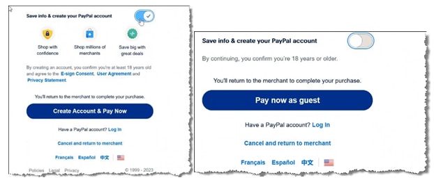 Choose whether to create a PayPal account