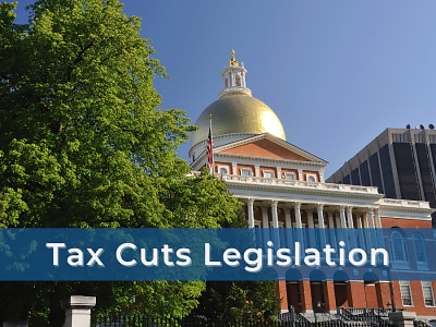State House with Tax Cuts Legislation banner
