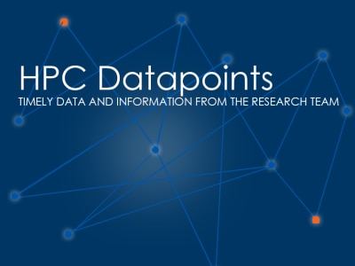 a series of interconnected dots over a navy background. white text reads: HPC Datapoints / Timely data and information from the research team