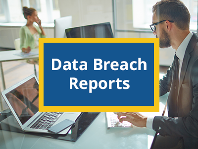 Data Breach Reports graphic with laptops