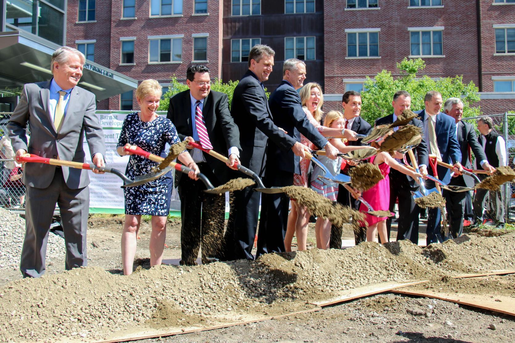 Governor Baker joins housing and transit officials, local municipal officials and private sector development partners to break ground.