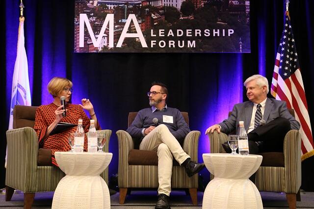 State Auditor Suzanne M. Bump (left) hosted a panel discussion focused on creating a culture of innovation in government. She was joined by Bill Oates, former chief Information Officer for the Commonwealth of Massachusetts, and Jorge Pazos, Director of IT for the Town of Wayland.