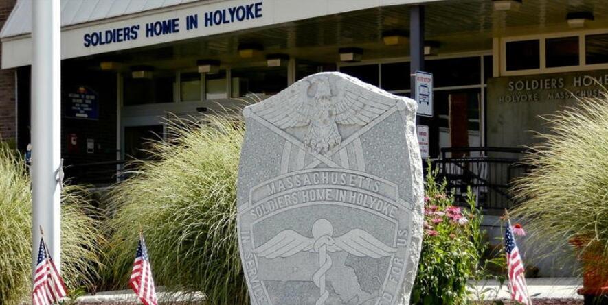 Stone monument in front of the Soldiers' Home in Holyoke.