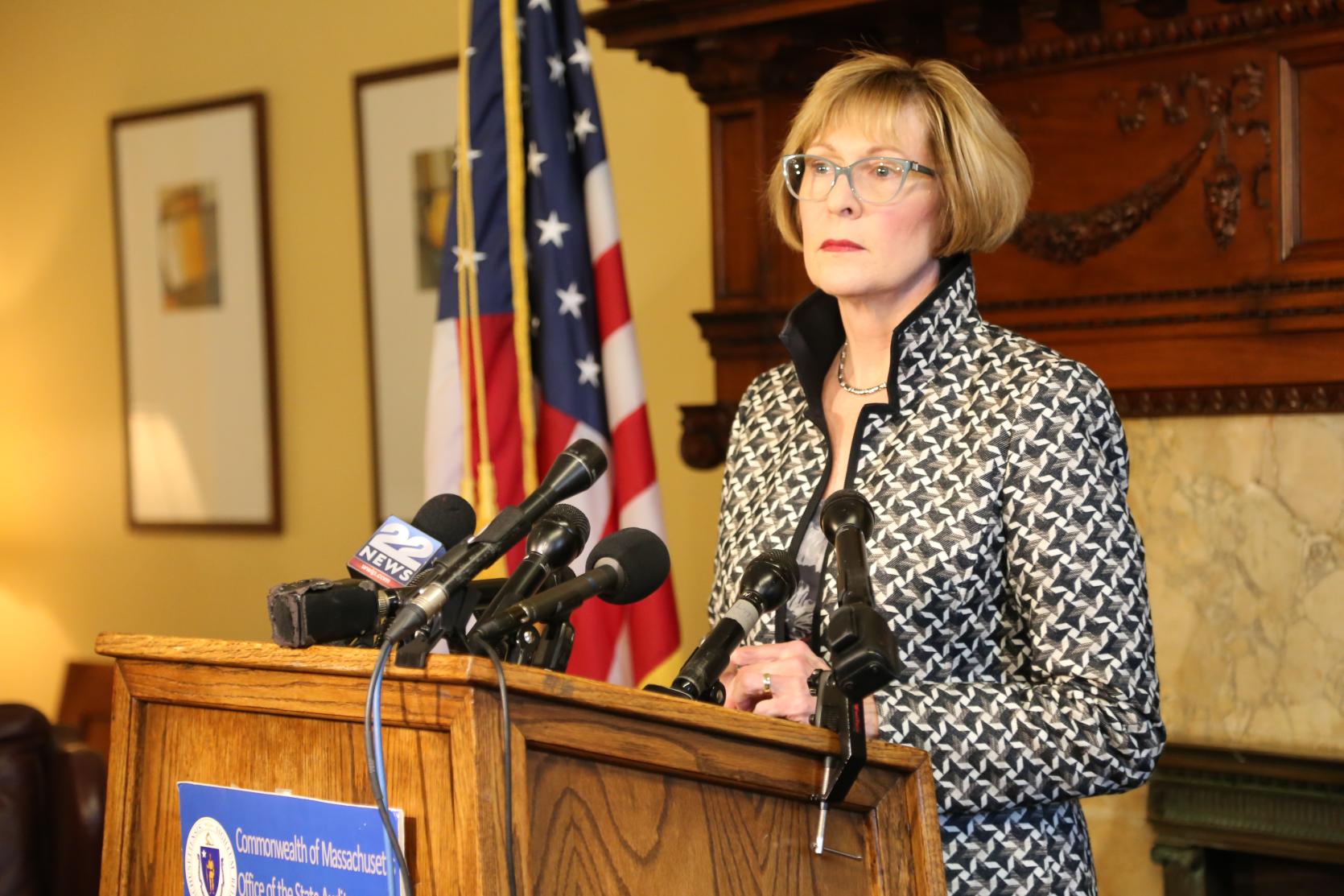 Photo of Auditor Bump speaking on the recently released audit of the Department of Children and Families.