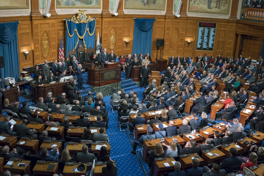 Governor Baker delivering his State of the Commonwealth address.
