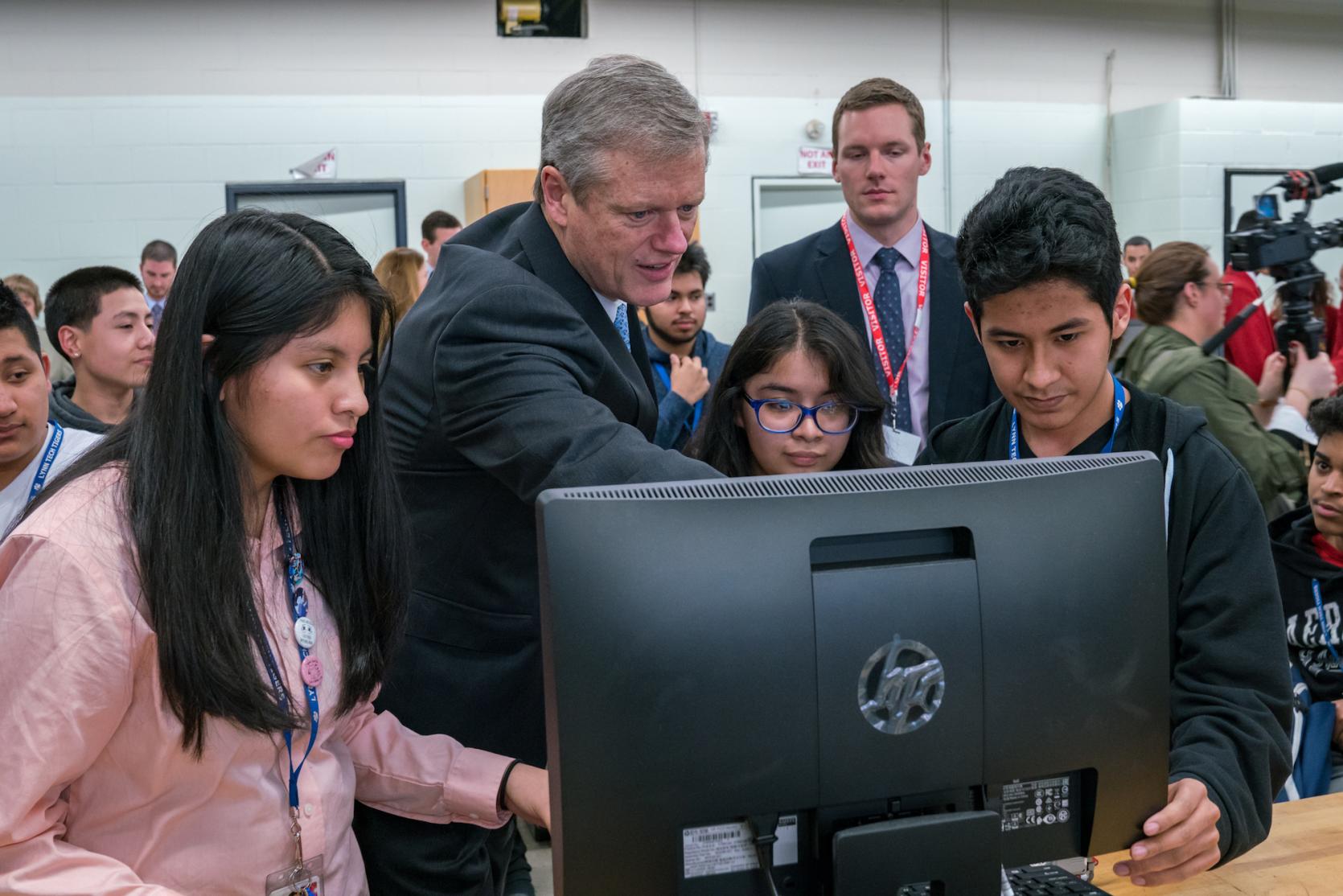 Governor Baker with students from Lynn Tech.