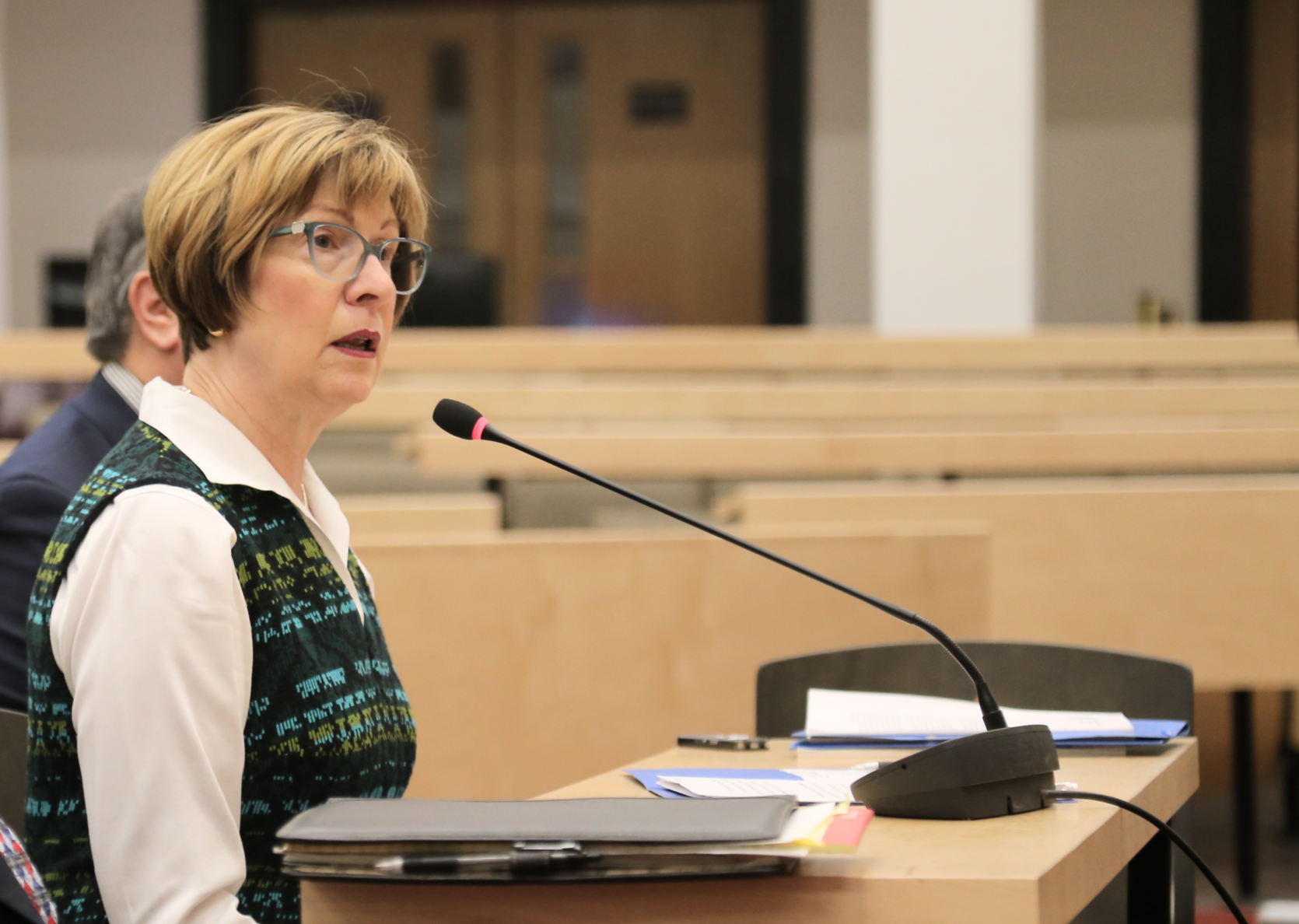 State Auditor Suzanne Bump testifies before the Joint Committee on Ways and Means at the State House